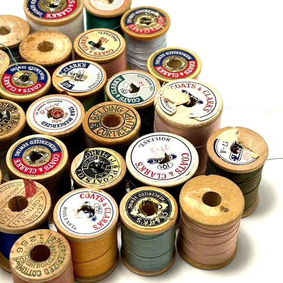 Vintage Thread On Wooden Spools Lot Of 30 - Picture 4 of 11